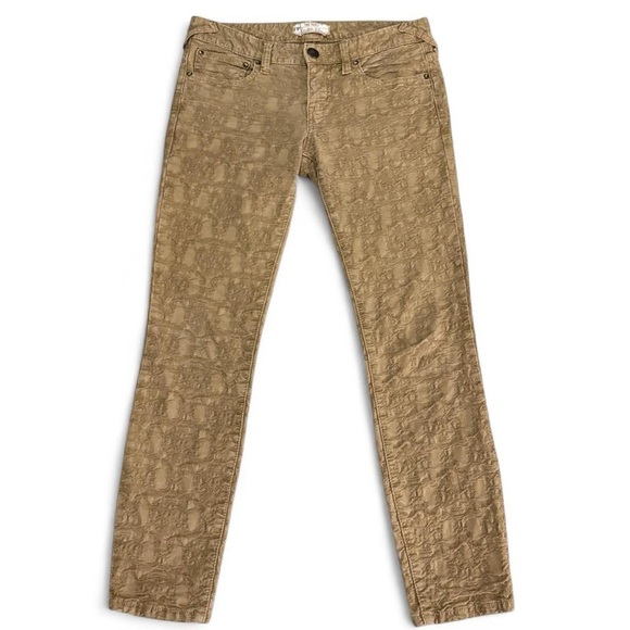 FREE PEOPLE Women's Skinny Floral Textured Camel Brown Pants Size 27 - Picture 1 of 5